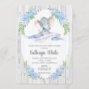 Floral Boho Elephant Baby Shower Invitation Boy