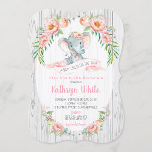 Floral Boho Elephant Baby Shower Invitation Girl