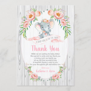 Floral Boho Elephant Baby Shower Thank You Card