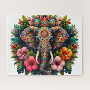 Floral Boho Elephant Jigsaw Puzzle