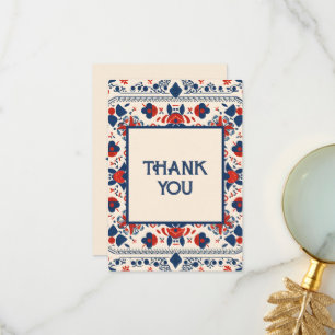Floral boho folk art design Red White and Blue Thank You Card