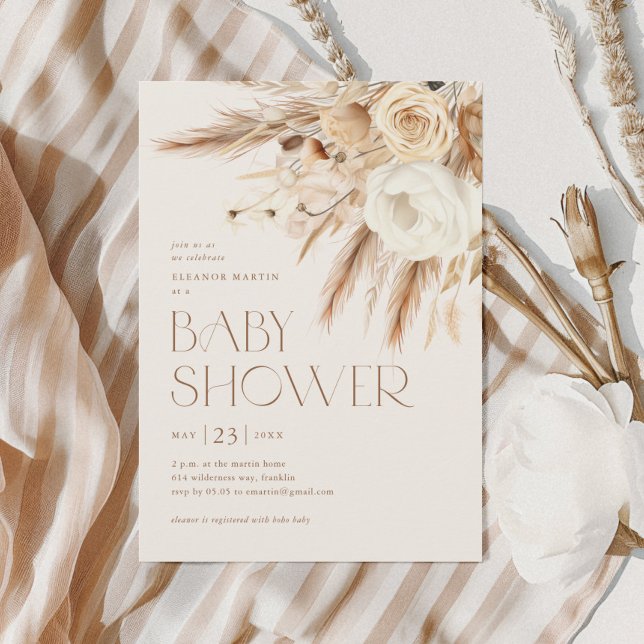 Floral Boho Gender Neutral Baby Shower Invitation (Elegant Floral Gender Neutral
 Boho Baby Shower Invitations.)
