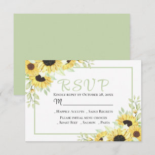 Floral Boho Green Yellow Sunflowers Wedding RSVP Card