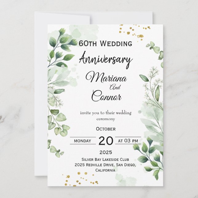 Floral Boho Greenery Wedding Anniversary  Invitation (Front)