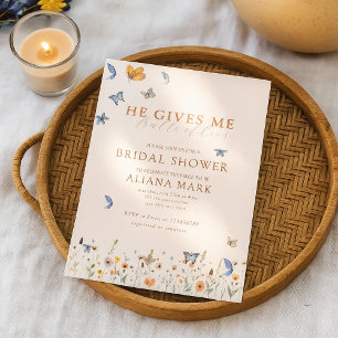 Floral Boho He Gives Me Butterflies Bridal Shower  Invitation