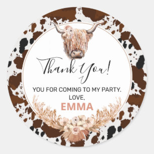 Floral Boho Highland Cow Birthday Favor Sticker