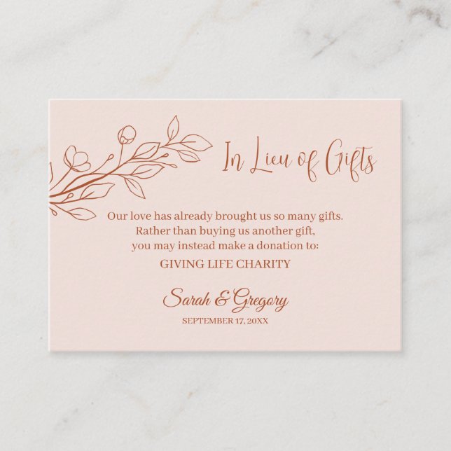 Floral Boho Minimalist "In Lieu of Gifts" Cards (Front)