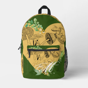 Floral Boho Mushrooms and Frogs Monogram Printed Backpack