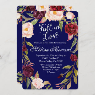 Floral Boho Navy Blue Bridal shower Invitation