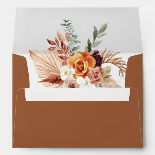 Floral Boho Orange Terracotta Wedding Envelope
