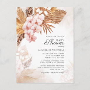 Floral Boho Pampas Grass Baby Shower Terracotta Invitation Postcard
