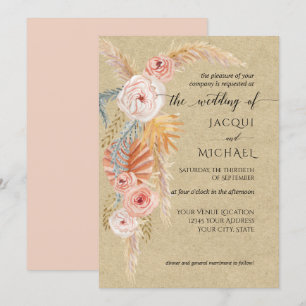 Floral BOHO Pampas Grass Foliage Kraft Watercolor Invitation