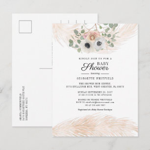 Floral Boho Pampas Grass Girl Baby Shower Invitation Postcard
