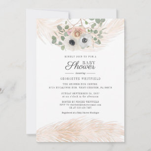 Floral Boho Pampas Grass Modern Girl Baby Shower Invitation