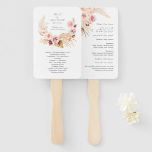 Floral Boho Pampas Grass Watercolor Wedding Fan 