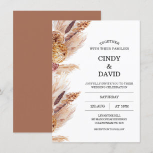 Floral Boho Pampas Grass Wedding Invitation