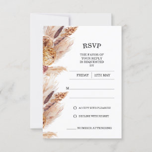 Floral Boho Pampas Grass Wedding RSVP Card