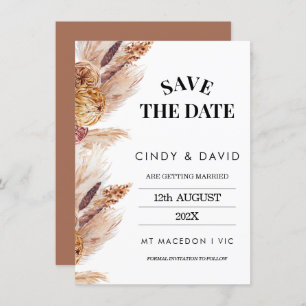 Floral Boho Pampas Grass Wedding Save The Date Inv Invitation