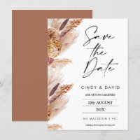 Floral Boho Pampas Wedding Save The Date Card