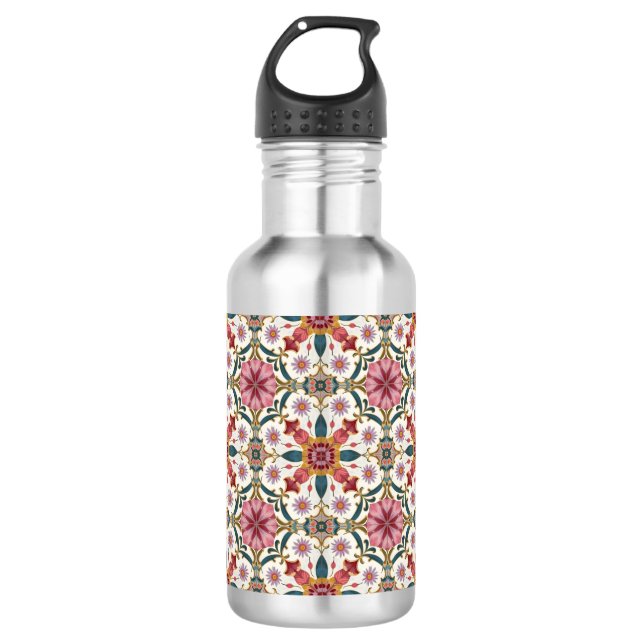 Floral Boho Pattern in Red, Pink & Teal 532 Ml Water Bottle (Front)