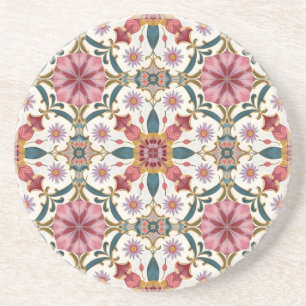 Floral Boho Pattern in Red, Pink & Teal Coaster