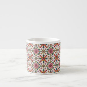 Floral Boho Pattern in Red, Pink & Teal Espresso Cup