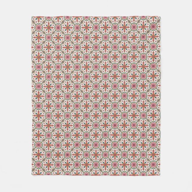 Floral Boho Pattern in Red, Pink & Teal Fleece Blanket (Front)