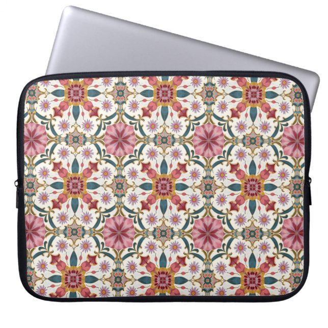 Floral Boho Pattern in Red, Pink & Teal Laptop Sleeve (Front)