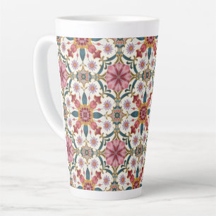 Floral Boho Pattern in Red, Pink & Teal Latte Mug