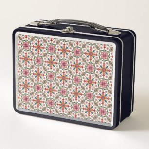 Floral Boho Pattern in Red, Pink & Teal Metal Lunch Box