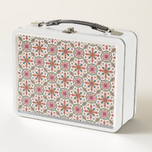 Floral Boho Pattern in Red, Pink & Teal Metal Lunch Box