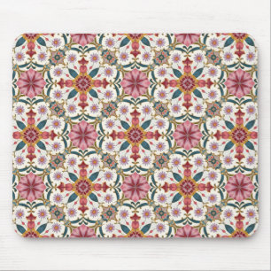 Floral Boho Pattern in Red, Pink & Teal Mouse Mat