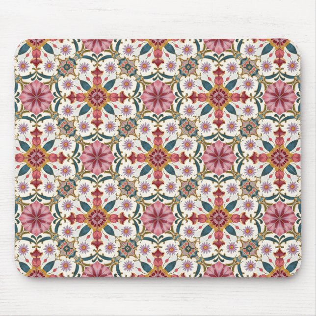 Floral Boho Pattern in Red, Pink & Teal Mouse Mat (Front)