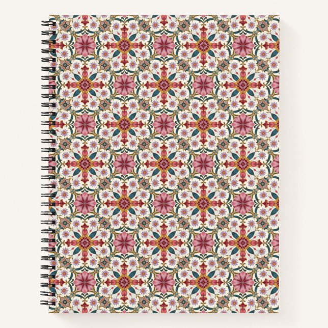 Floral Boho Pattern in Red, Pink & Teal Notebook (Front)