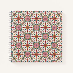 Floral Boho Pattern in Red, Pink & Teal Notebook