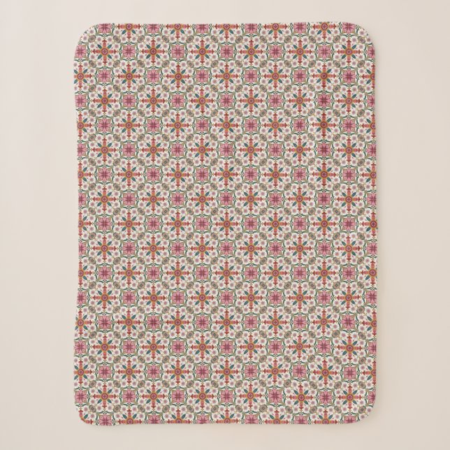 Floral Boho Pattern in Red, Pink & Teal Sherpa Blanket (Front)