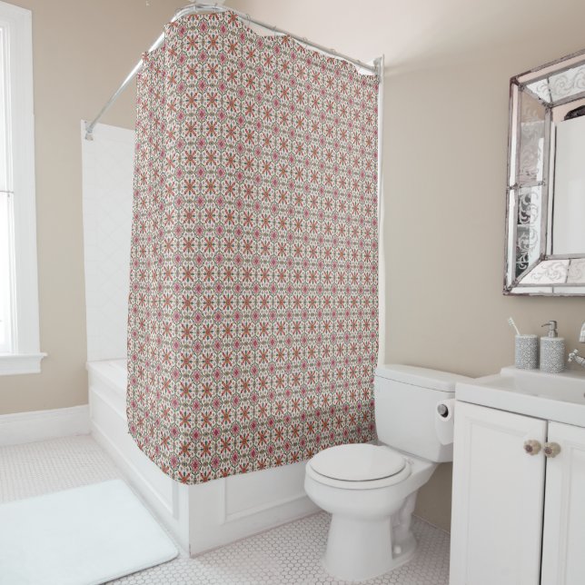 Floral Boho Pattern in Red, Pink & Teal Shower Curtain (In Situ)