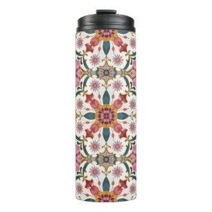 Floral Boho Pattern in Red, Pink & Teal Thermal Tumbler