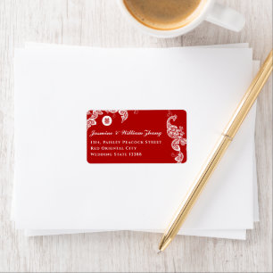 Floral Boho Peacock Elegant Asian Wedding Address Label