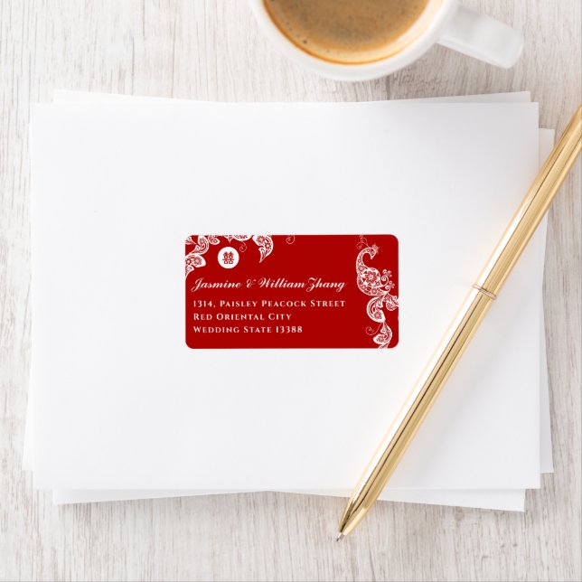 Floral Boho Peacock Elegant Asian Wedding Address Label (Insitu)