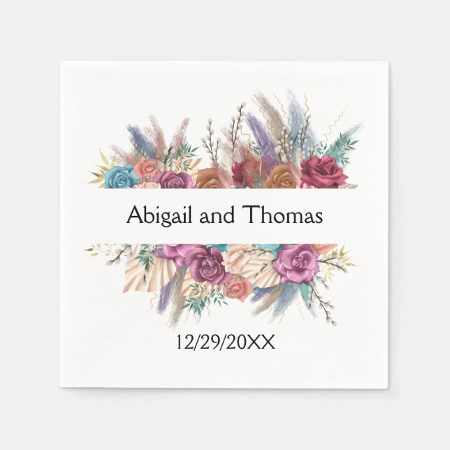 Floral Boho Personalised Trendy Wedding  Napkin (Front)
