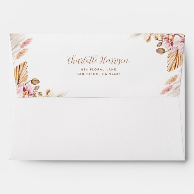 floral boho pink pampas grass | bridal shower  envelope (Back (Top Flap))