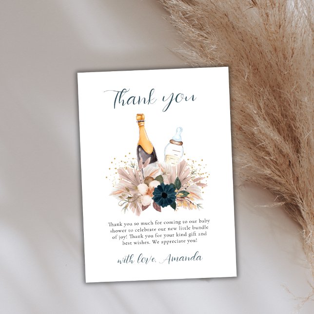 Floral Boho Poppin Champagne Bottles Baby Shower  Thank You Card (Floral Boho Poppin Champagne Bottles Baby Shower Thank You Card)