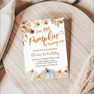 Floral Boho Pumpkin Fall 1st Birthday Invitation