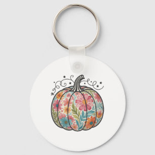 Floral Boho Pumpkin Preppy Fall Thanksgiving Cozy Key Ring