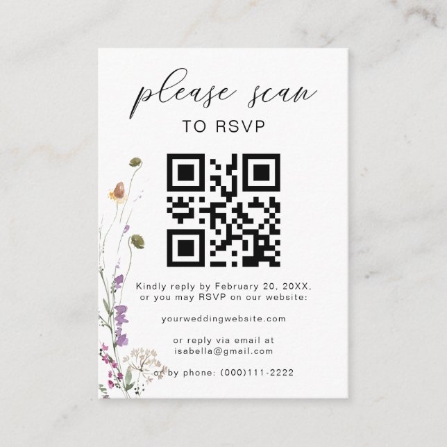 Floral Boho QR Code Floral Wedding RSVP Enclosure Card (Front)