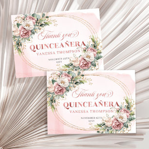 Floral Boho Quinceañera Thank You Card Dusty Pink