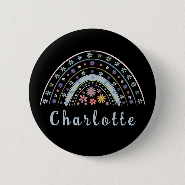 Floral Boho Rainbow with Personalised Name  6 Cm Round Badge (Front)