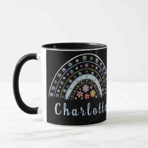 Floral Boho Rainbow with Personalised Name  Mug