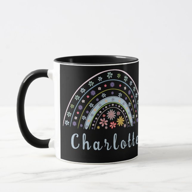 Floral Boho Rainbow with Personalised Name  Mug (Left)